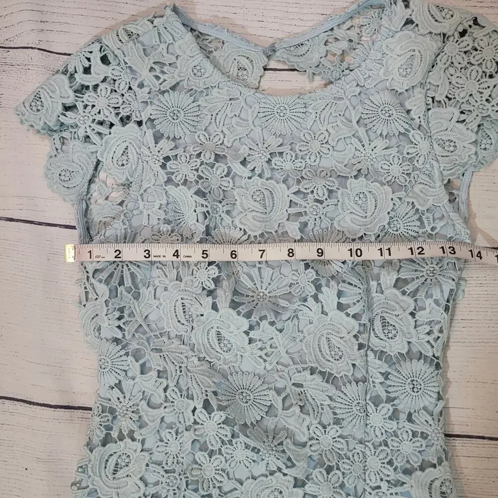 Lulus Size XS Lace Mini Dress Women Backless Romance Language Light Blue